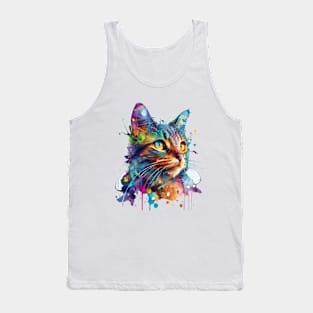 Calourful Cat Watercolour art Tank Top